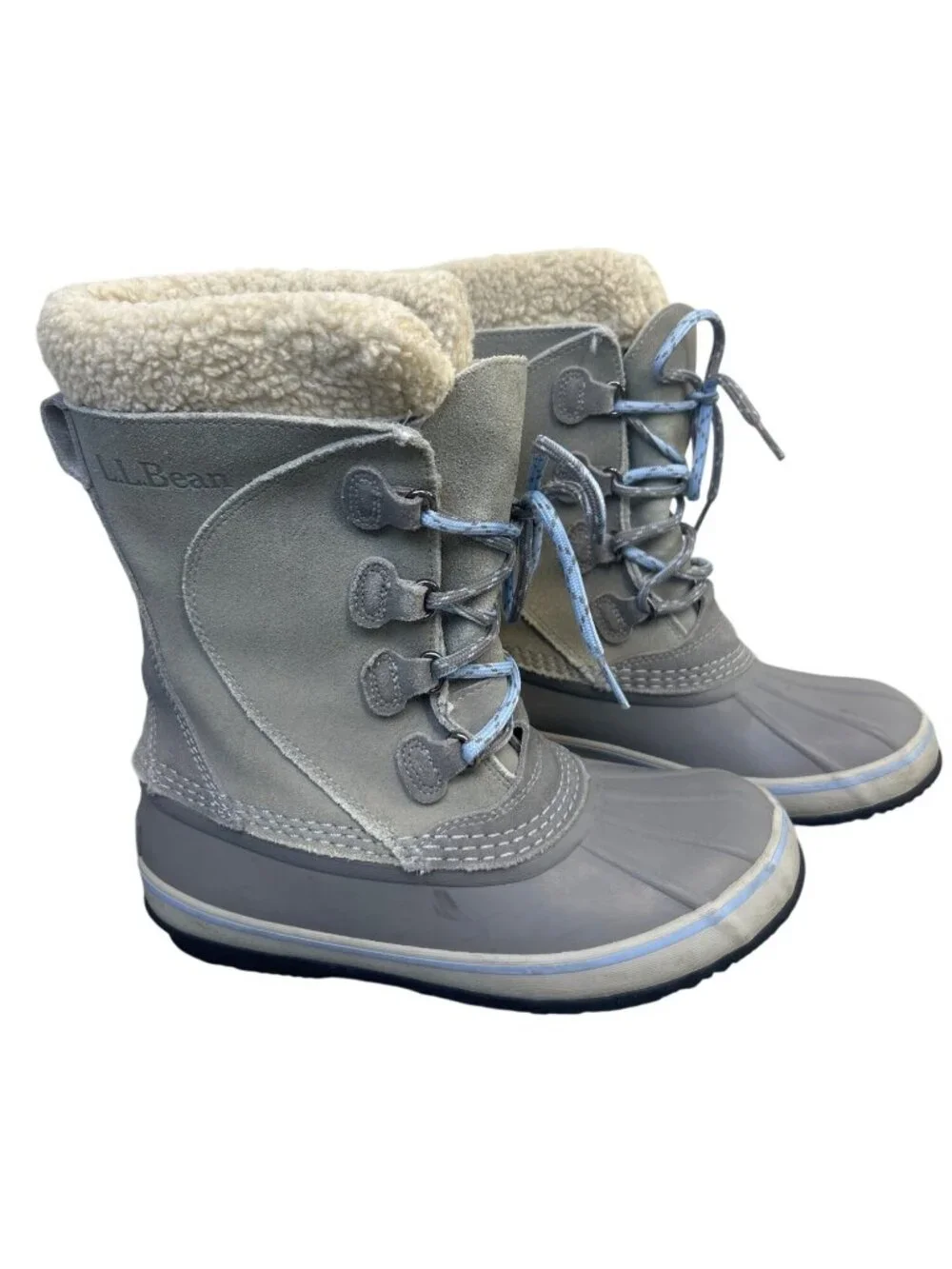 L.L.Bean Women's 7M Winter Duck Boots Gray Suede Waterproof Sherpa Lined Outdoor
